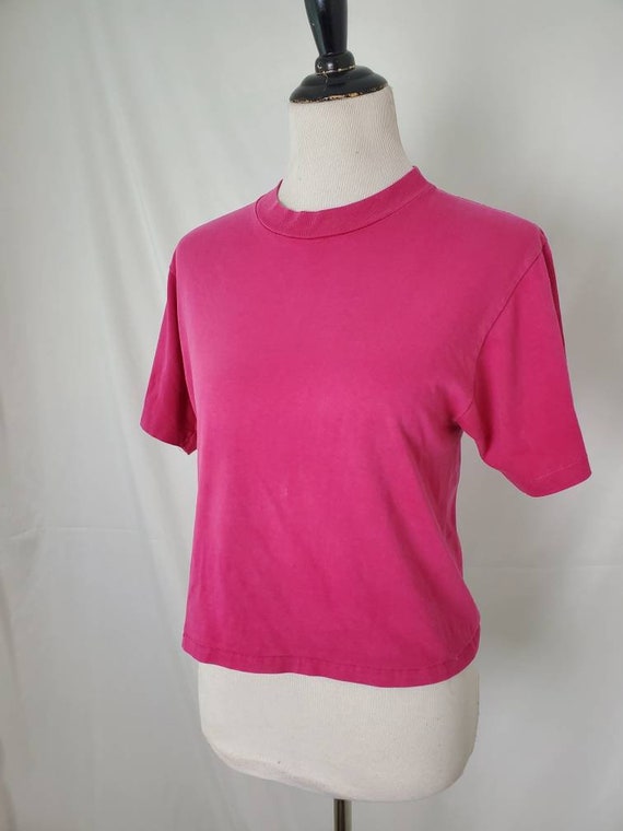 Vintage 80s tee pink single stitch 1980s cropped … - image 7