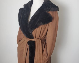 Vintage 70s coat  brown 1970s faux fur jacket