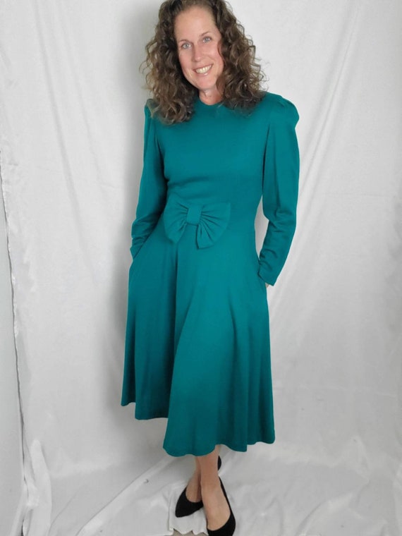 1980s dress vintage 80s S.G.Gilbert aqua green mi… - image 2