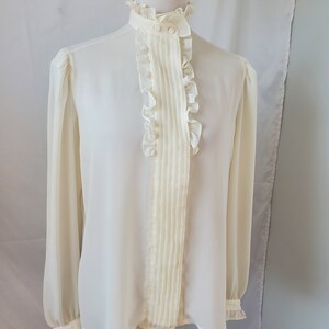1980s semi sheer blouse vintage 80s ivory Lloyd Williams top