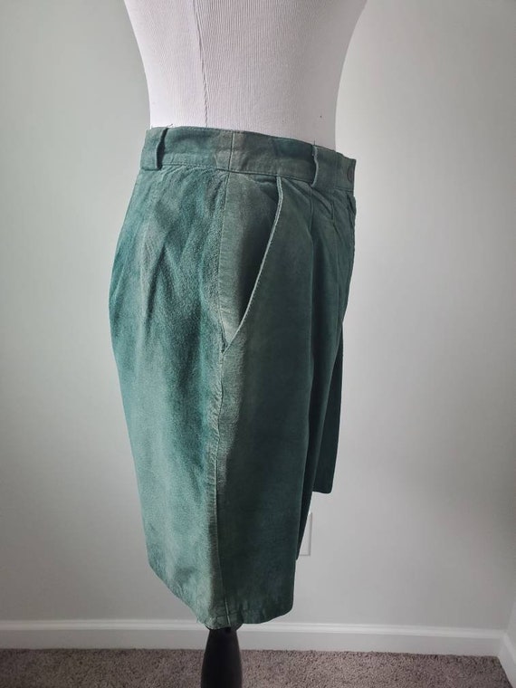 1980s shorts suede vintage 80s G-III green pleate… - image 6