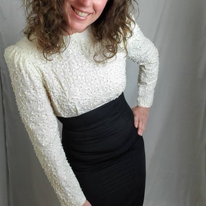 1980s dress vintage 80s Sarah Elizabeth beaded cocktail midi