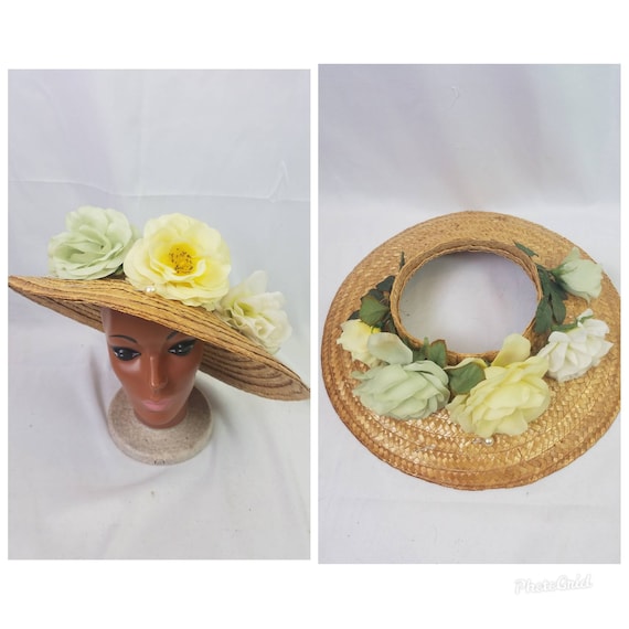Vintage 80s does 30s wide brimmed straw sun hat vi