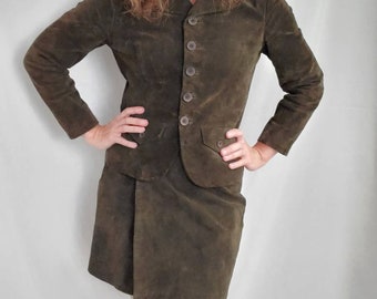 Garnitur z lat 80., skórzany, vintage, brązowy, lata 80., My Weekend Clothes, strój zamszowy
