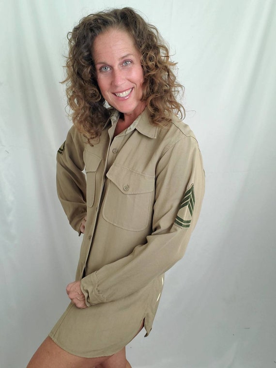 1950s shirt Marine Corps vintage 50s khaki Sergea… - image 3