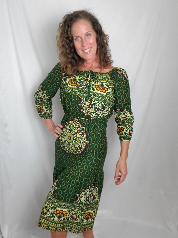 1970s dress green handmade vintage 70s midi - image 4