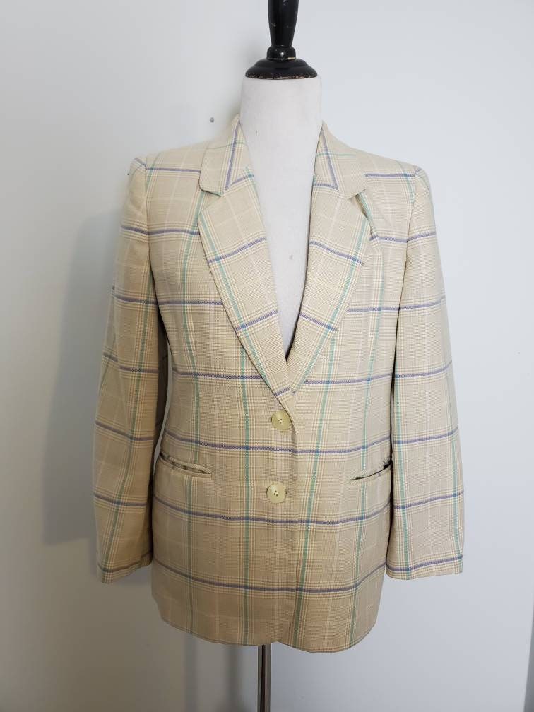 1990s Blazer Vintage 90s Plaid Worthington Pastel Jacket | Etsy