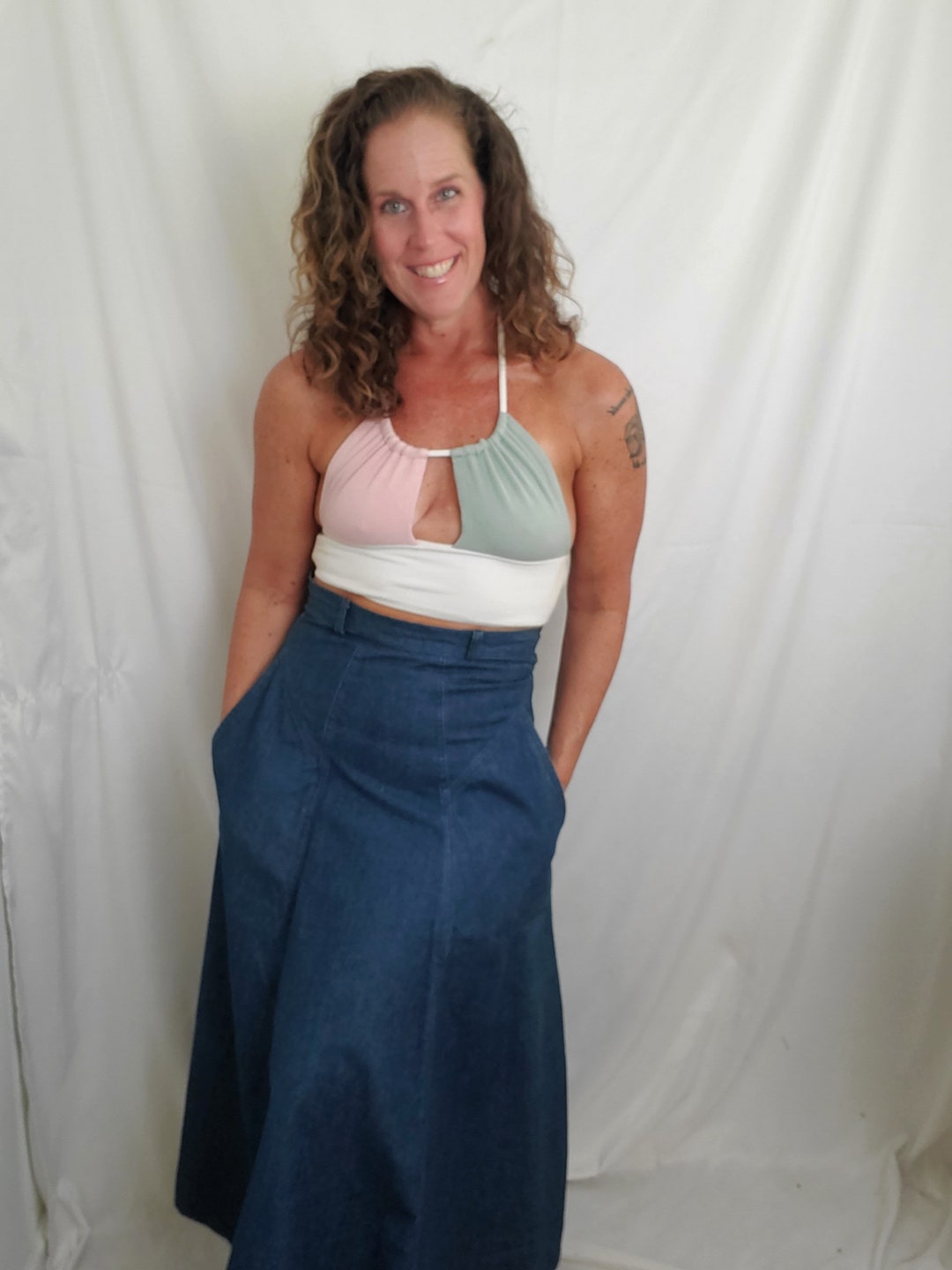 70's Denim Skirt with Pockets main image 1