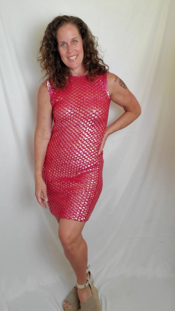 1960s dress sequin red vintage 60s knit bodycon - image 2