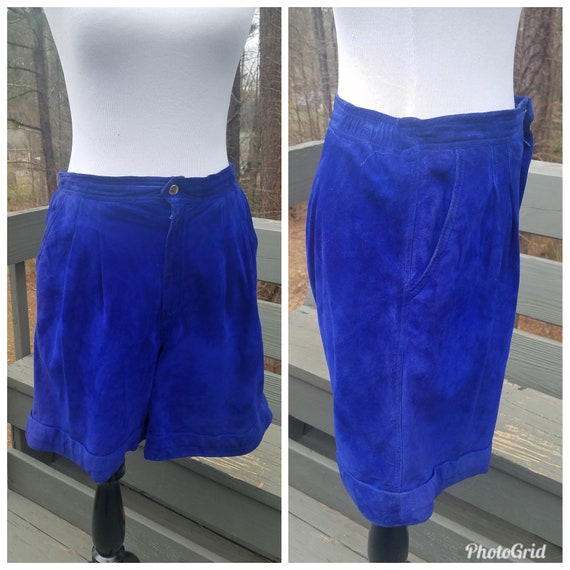 1980s vintage 80s leather Erez Sport Blue bermuda