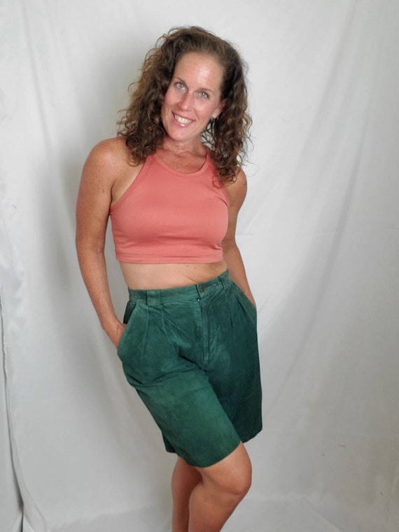 1980s shorts suede vintage 80s G-III green pleate… - image 4