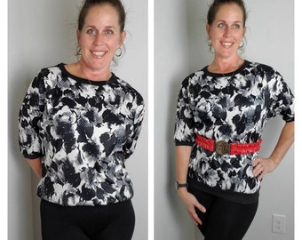 1980s blouse black and white vintage 80s ACT III top