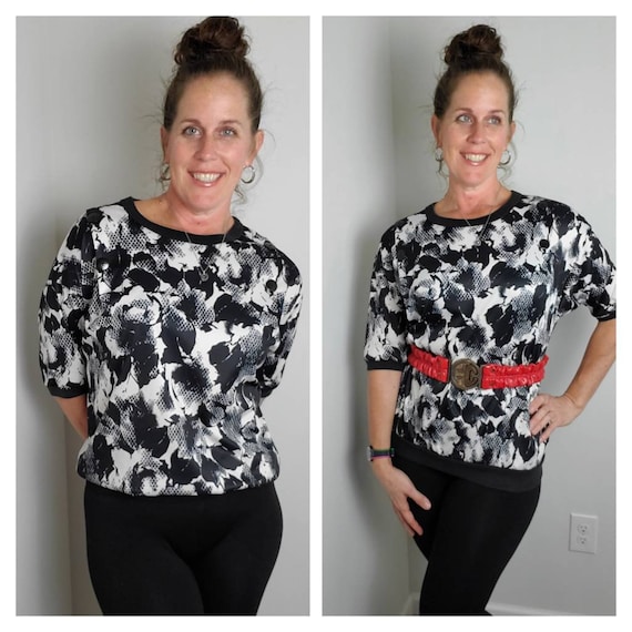 1980s blouse black and white vintage 80s ACT III … - image 1