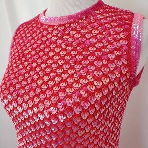 1960s dress sequin red vintage 60s knit bodycon