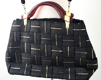 Vintage 80s Italian Black Handbag | Minimalist Structured Purse | Quiet Luxury Shoulder Bag | Classic Timeless Accessory | Made in Italy