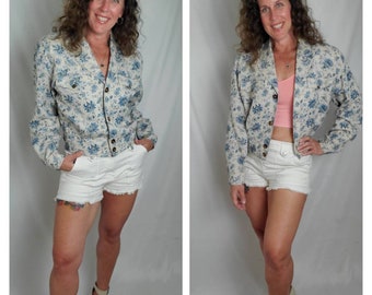 1990s jacket cropped vintage 90s floral Liz Claiborne  blazer