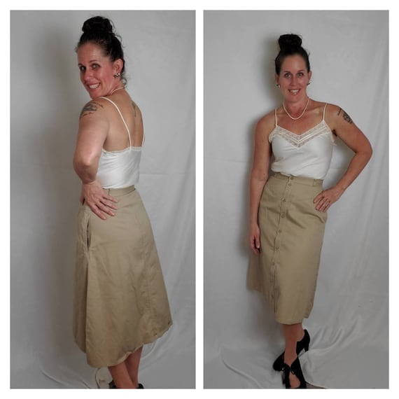 1980s skirt khaki vintage 80s Lord & Taylor midi - image 1