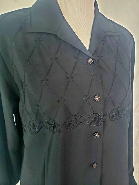 1980s blouse black Yves St. Clair button down - image 8