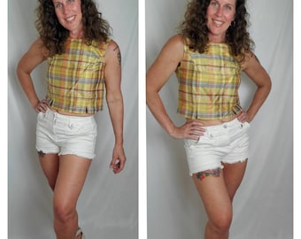 1990s blouse plaid vintage 90s Elliot Lauren crop top