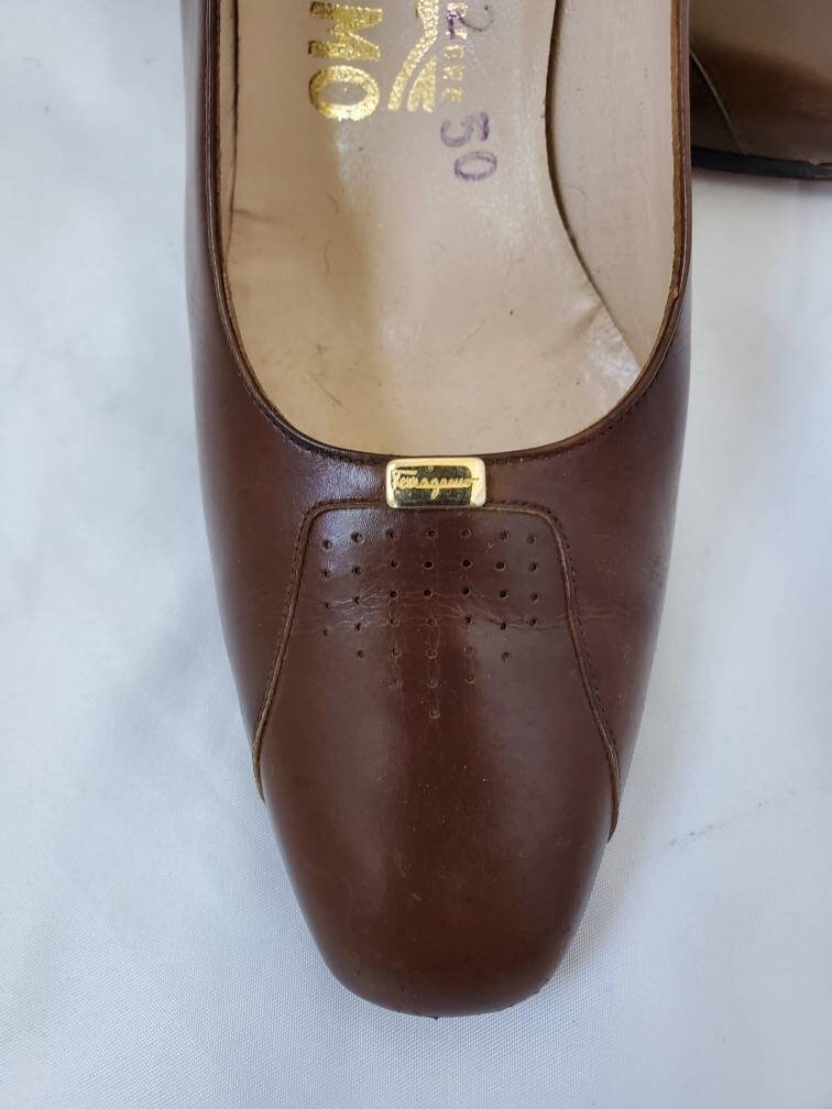 1980s Ferragamo Pumps Vintage 80s Brown Leather Heels - Etsy