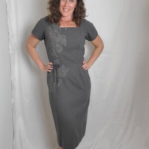 1950s dress gray wool vintage 50s pinup midi image 6