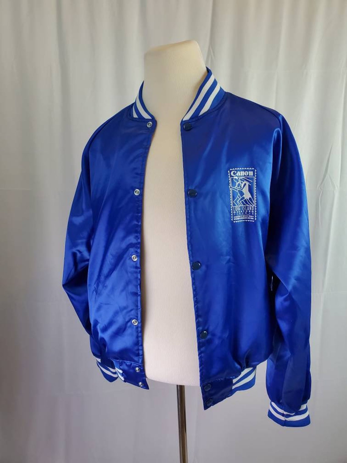 1990s blue bomber vintage 90s Long Island Marathon MVP jacket | Etsy