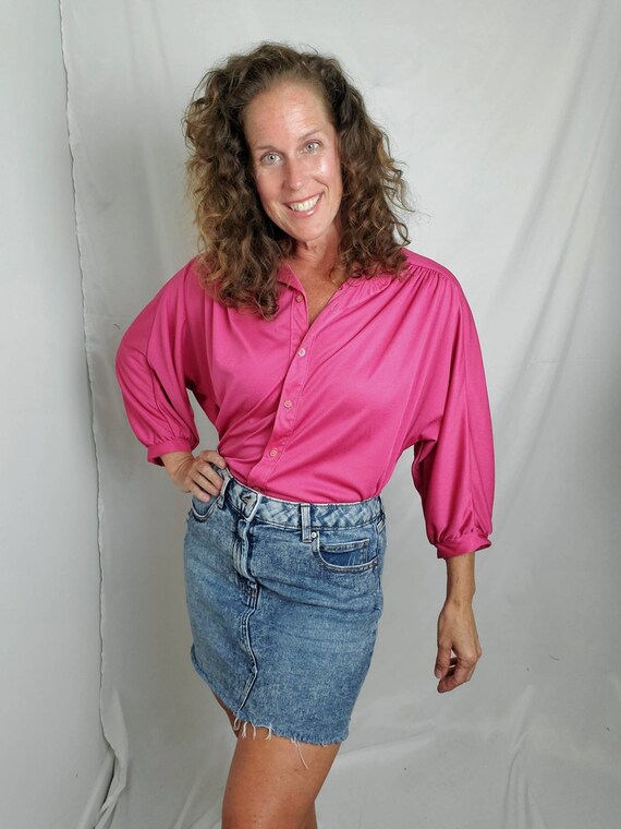 1970s blouse vintage 70s fuschia disco top - image 4