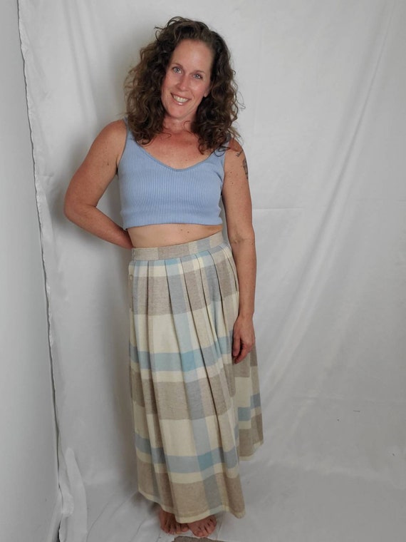 1980s skirt pastel plaid vintage 80s JbJ wool midi - image 3