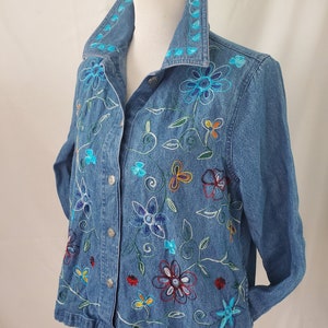 Vintage jean jacket embroidered floral Kim Rogers coat