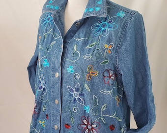 Vintage jean jacket embroidered floral Kim Rogers coat