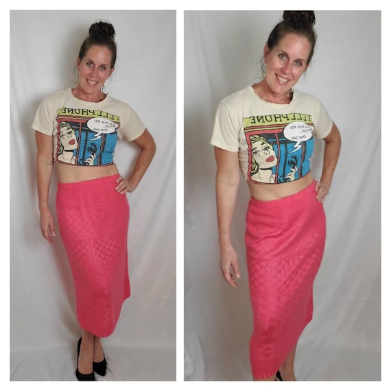 1990s skirt coral knit vintage 90s midi - image 1