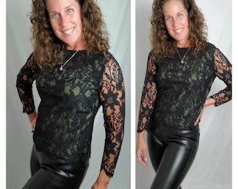 1960s blouse lace black vintage 60s top