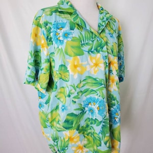 Blusa con estampado floral tropical de los años 90 Camisa con botones Pappagallo vintage de los años 90