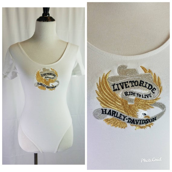 1980s Harley Davidson bodysuit vintage white leot