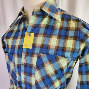 1970s shirt flannel vintage 70s Pinehurst blue plaid oxford NWT