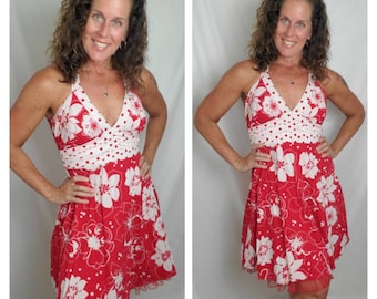 Vintage dress floral red white retro ruby rox midi