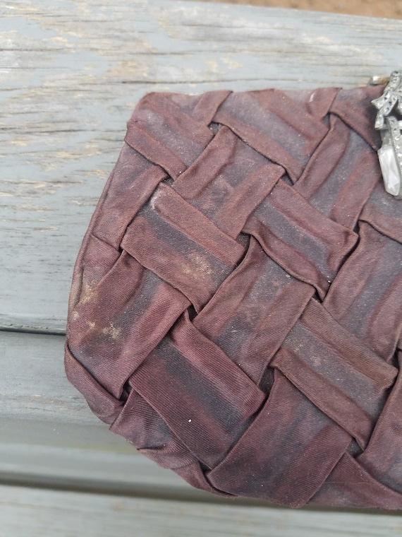 Antique clutch victorian brown fabric finger purse - image 9