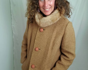 1960s coat Belk Simpson Co. vintage 60s boucle wool tan jacket