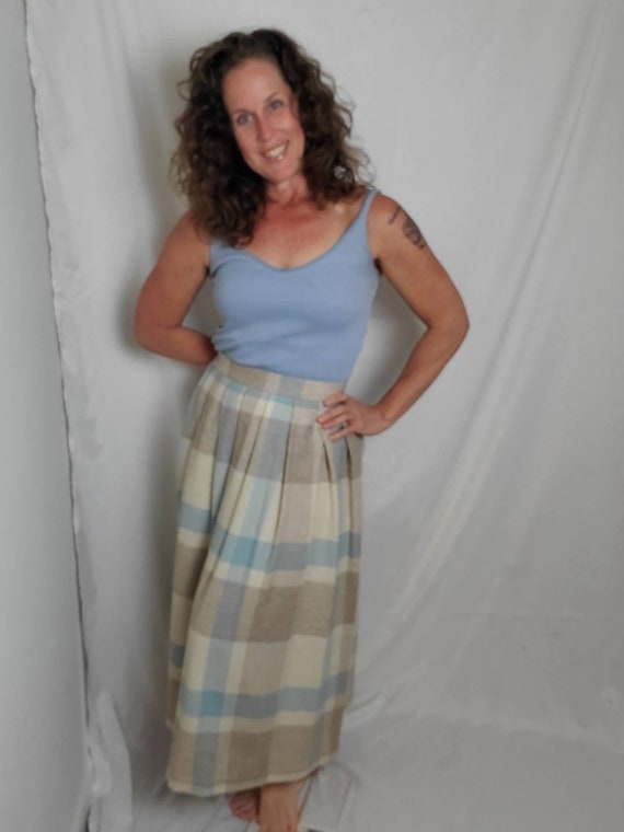 1980s skirt pastel plaid vintage 80s JbJ wool midi - image 4