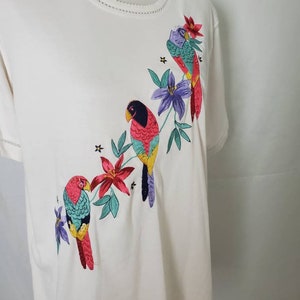 1990s shirt parrot vintage 90s Alfred Dunner tropical blouse