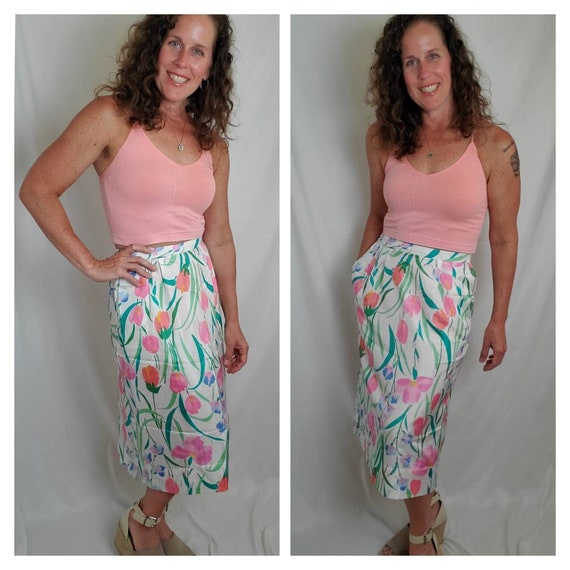 1980s skirt pastel Patchington vintage 80s tropic… - image 1