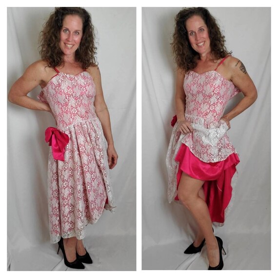 1980s prom dress fuchsia vintage 80s lace formal