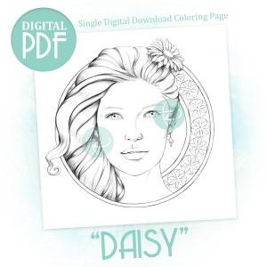 Daisy Woman Coloring Page: Floral Portrait (Digital Download)