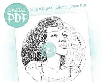 Princess of Viridia - Dark Skinned Warrior Princess - Fantasy Adult Coloring Book Illustration - Downloadable PDF Coloring Page