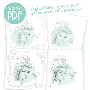 Princess Sweet Pea the Elf and the Fairy Castle Tiara with Optional Flower Border Digital Downloadable PDF Coloring Page image 3