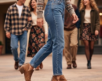 Stivaletto alla caviglia da donna Qupid, taglia 10, in finta pelle scamosciata color cuoio, con intagli e tacco a blocco, stile boho retrò essenziale.