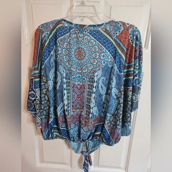 OneWorld Medium Blue Boho Patchwork Lace Tie-Fron… - image 3