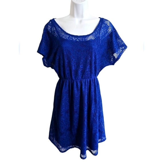 Bailey Blue Womens Medium Cobalt Blue Lace Lined Mini Dress Preppy Coastal Party