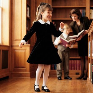 classic wednesday addams dress Girls Size 6 body allergy HARD-TAGGED-MA-02.23.26 Polka dot dress Burgundy Mini Dress - Color:Light Blue Print
