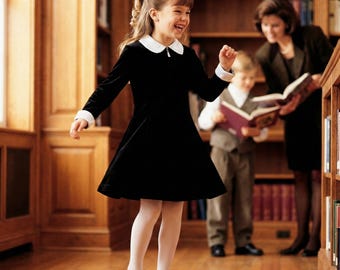 RN Kidz Vestito in velluto per ragazze taglia 6, colletto nero argento, stile gotico vintage classico anni '90